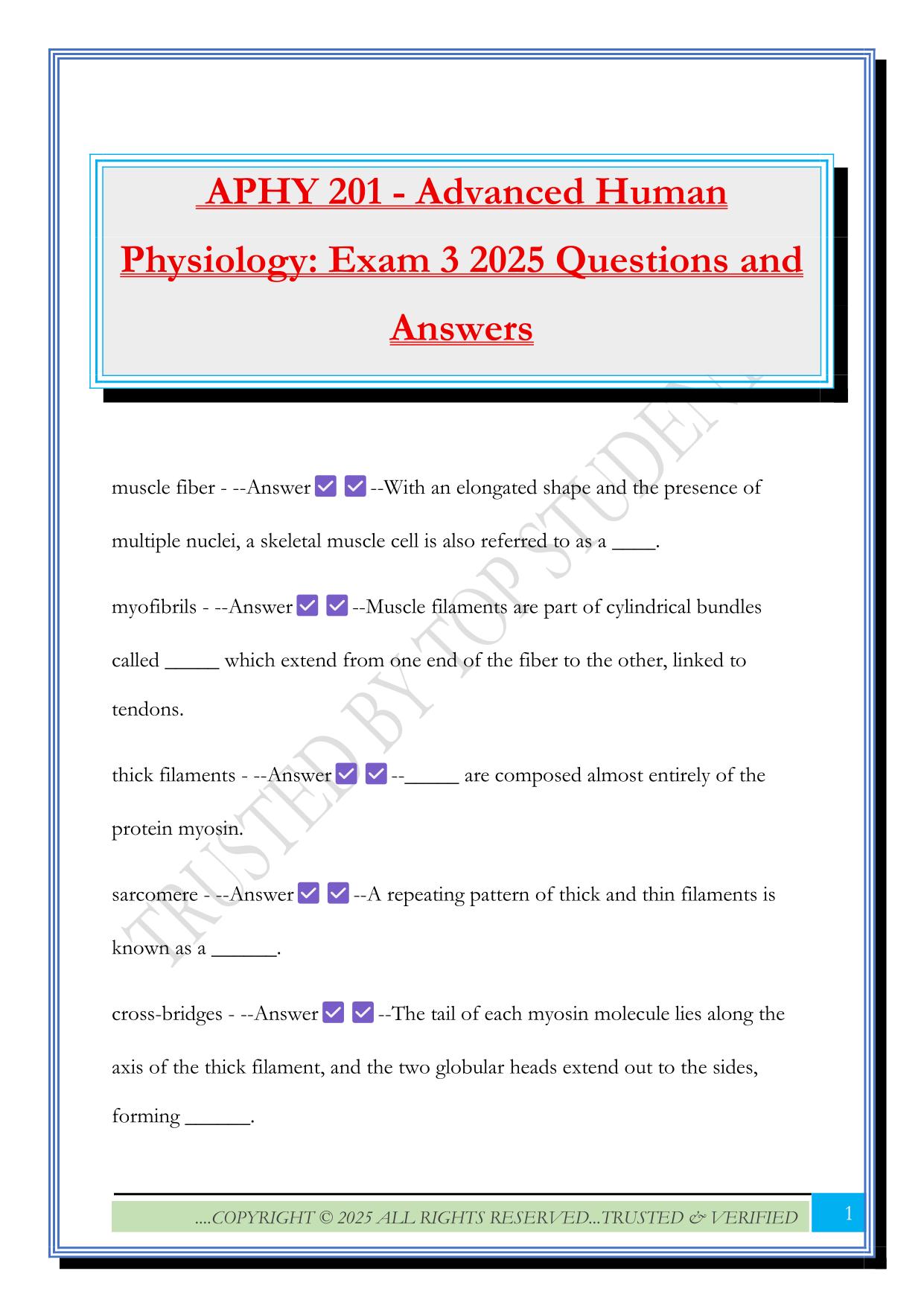 APHY 201 - Advanced Human Physiology: Exam 3 2025 Questions and Answers