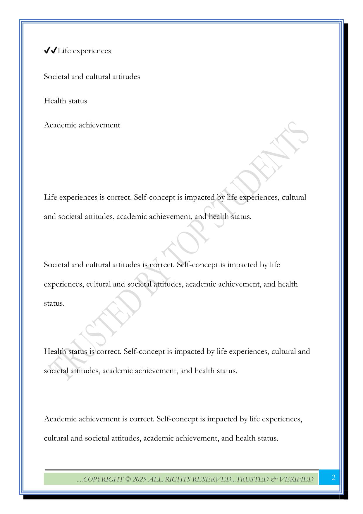 Self-Concept Exam 2025 Questions and Answers