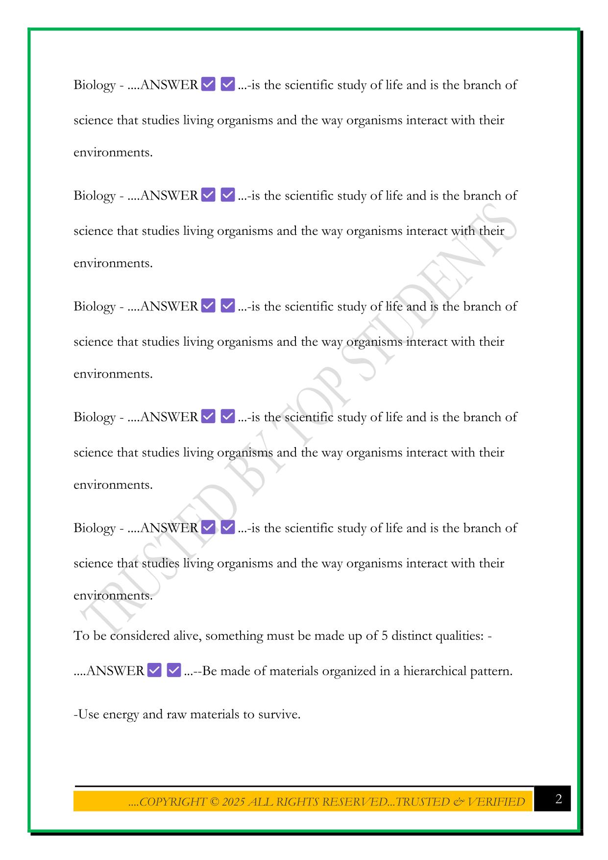 WGUC190: INTRODUCTION TO BIOLOGY EXAM 2025 QUESTIONS AND ANSWERS
