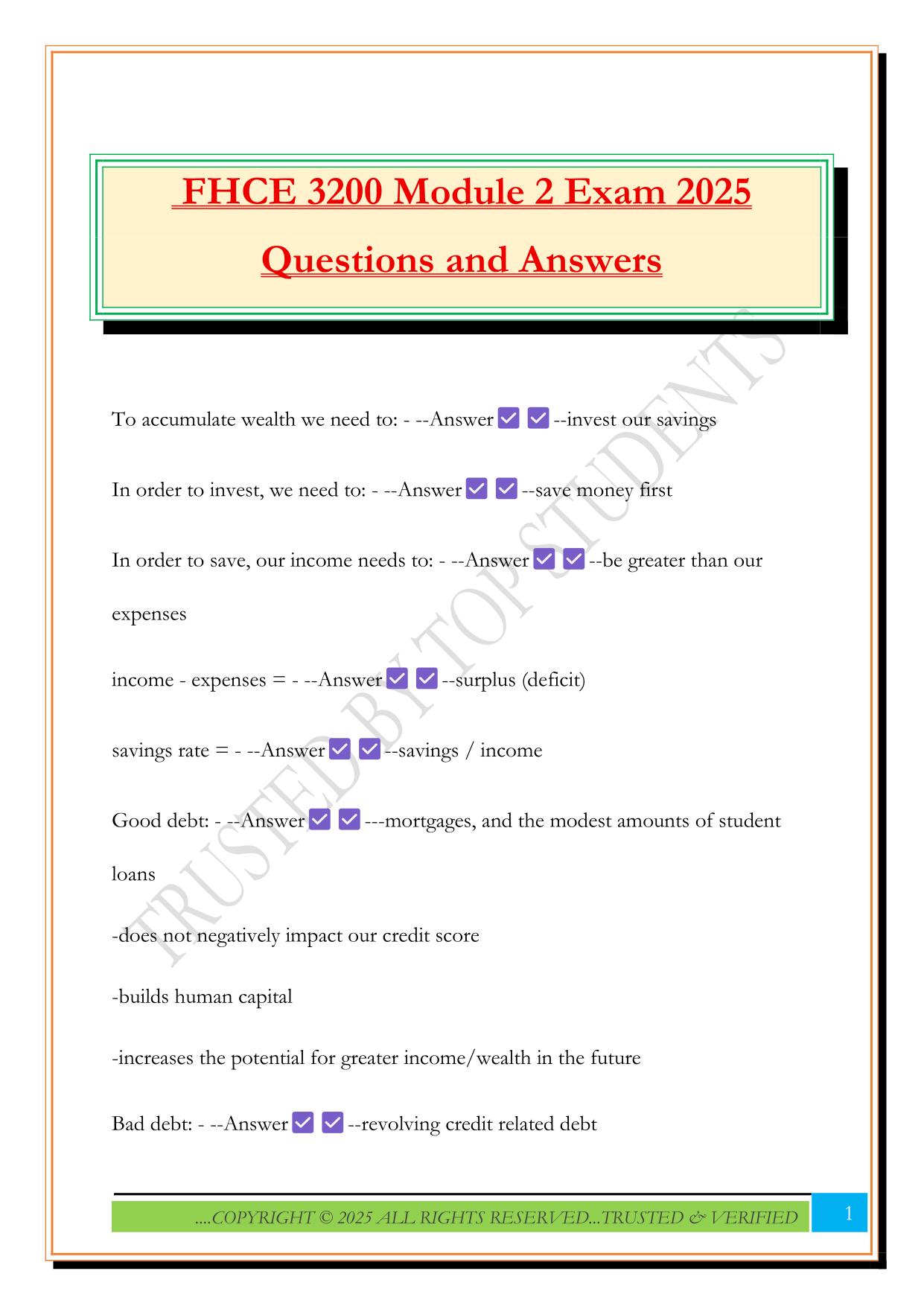 FHCE 3200 Fall 2025 Bundled Exams Questions and Answers |100% Pass Verified and Updated