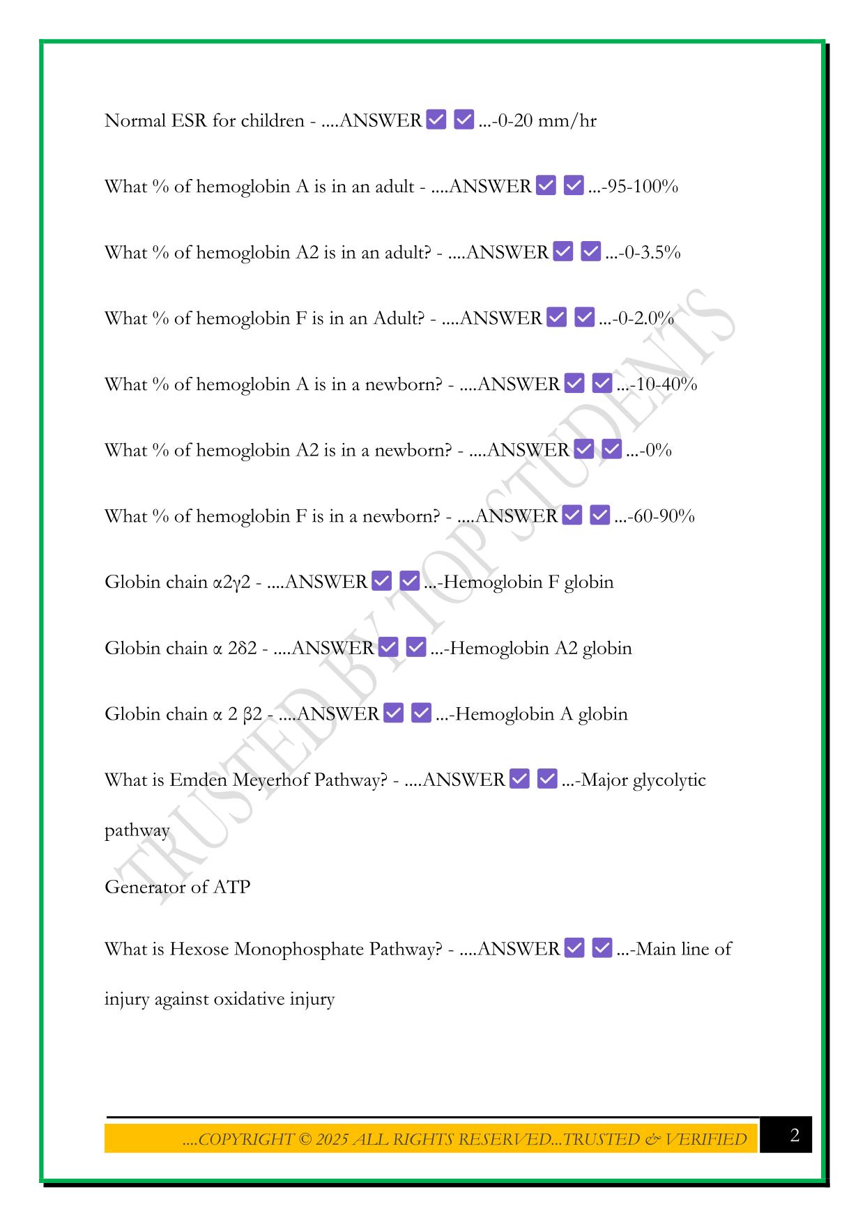 HEMATOLOGY EXAM 2 MODULE MLT-MLS UAMS 2025 QUESTIONS AND ANSWERS