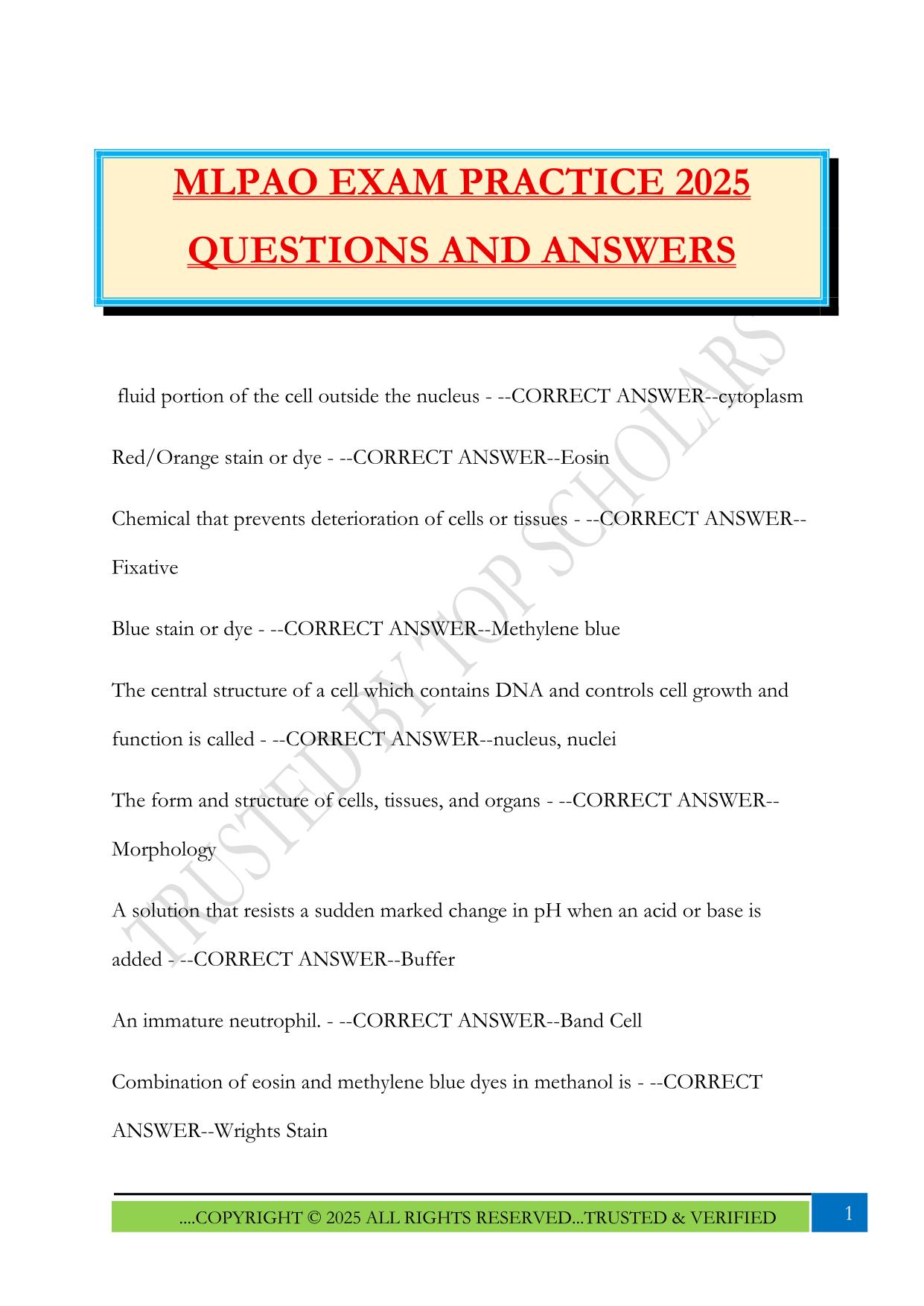 MLPAO EXAM PRACTICE 2025 QUESTIONS AND ANSWERS