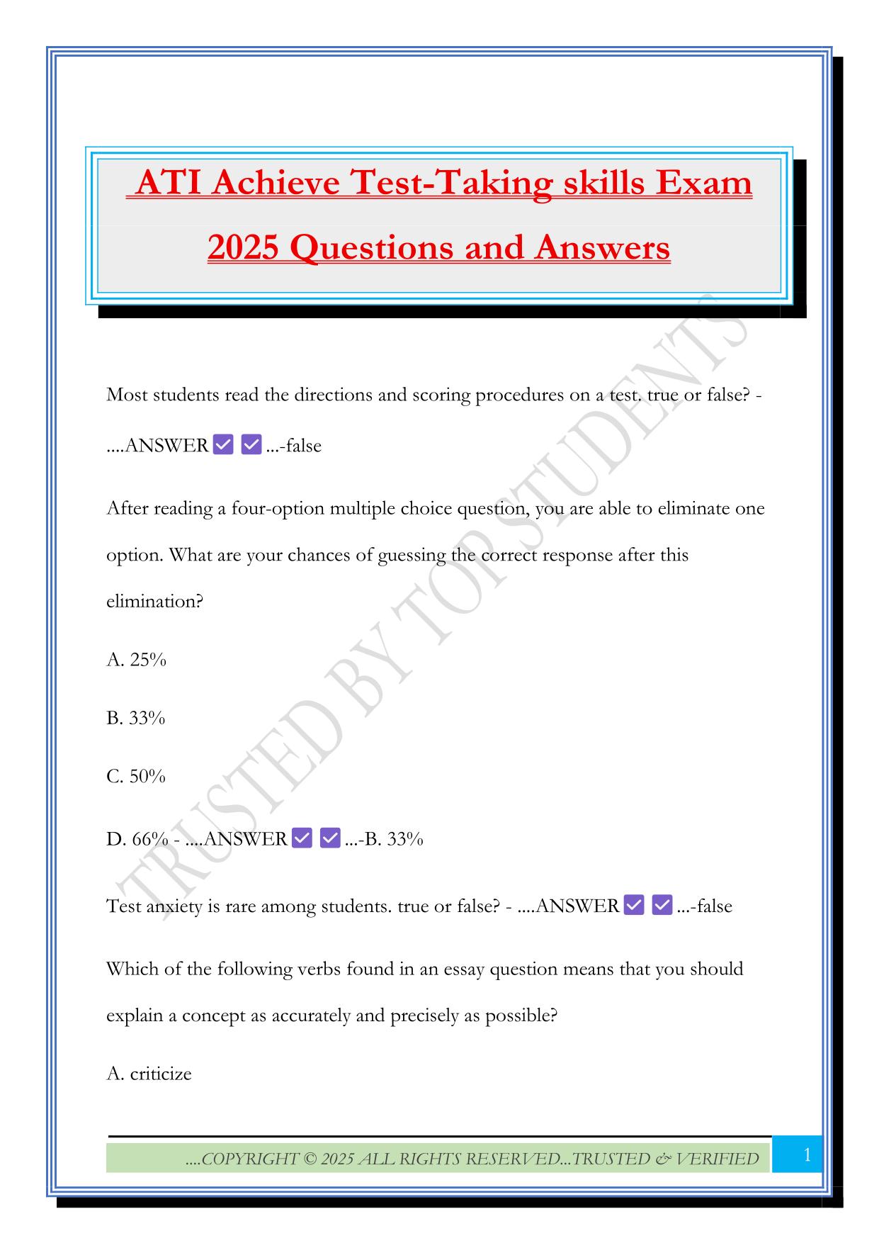 ATI Achieve Fall 2025 Bundled Exams Questions and Answers |100% Pass |Verified and Updated
