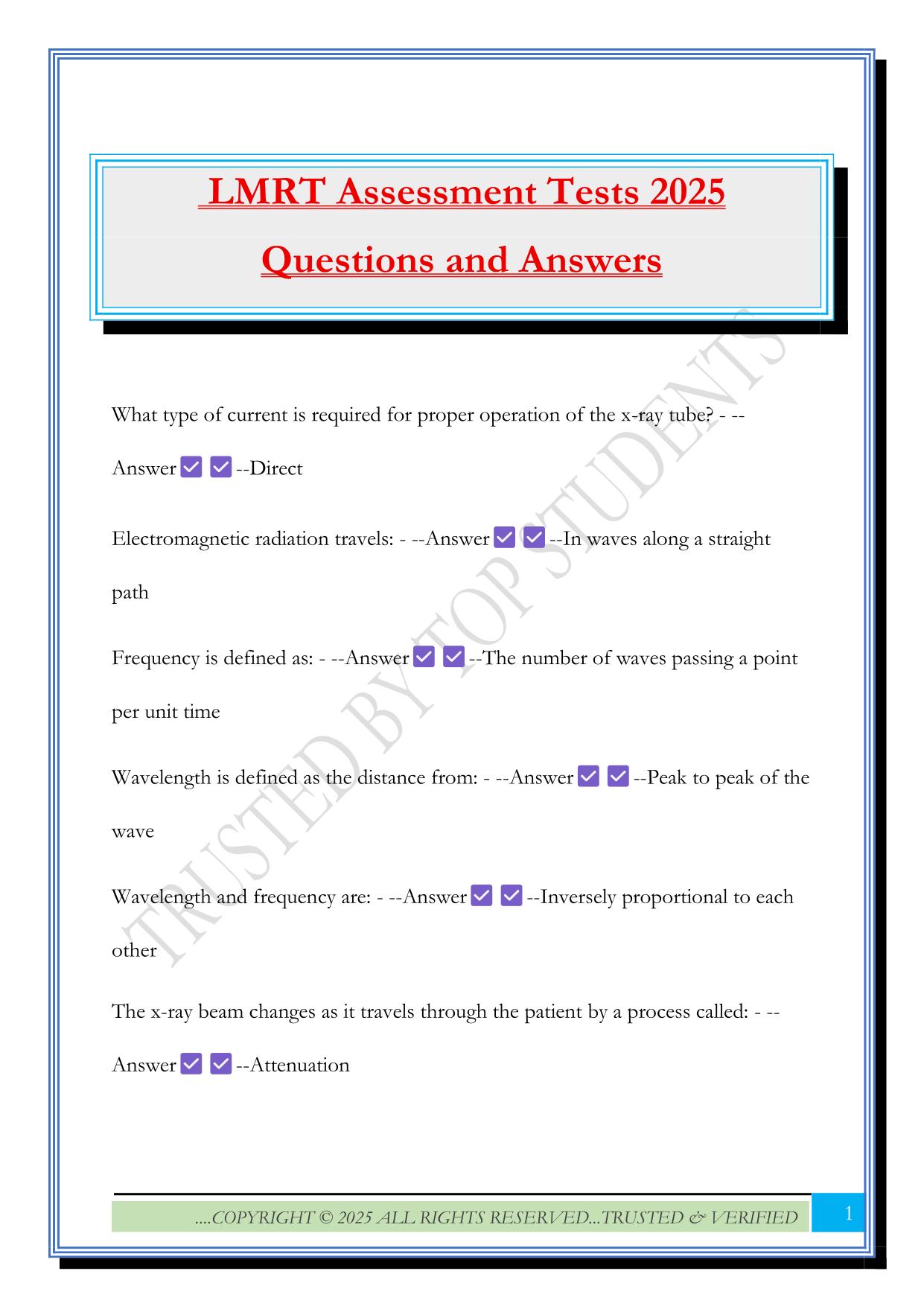 LMRT Assessment Tests 2025 Questions and Answers