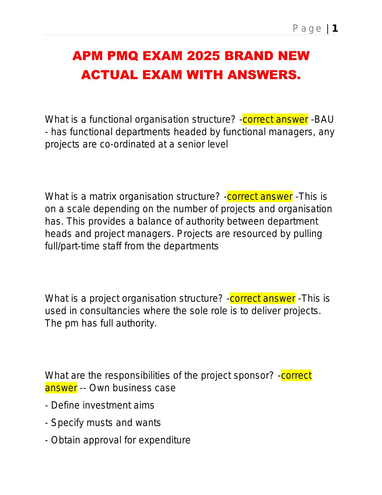 APM PMQ EXAM 2025 BRAND NEW ACTUAL EXAM WITH ANSWERS.