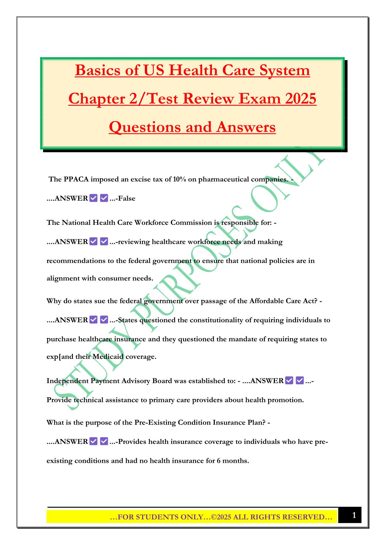 Basics of US Health Care System Chapter 2/Test Review Exam 2025 Questions and Answers