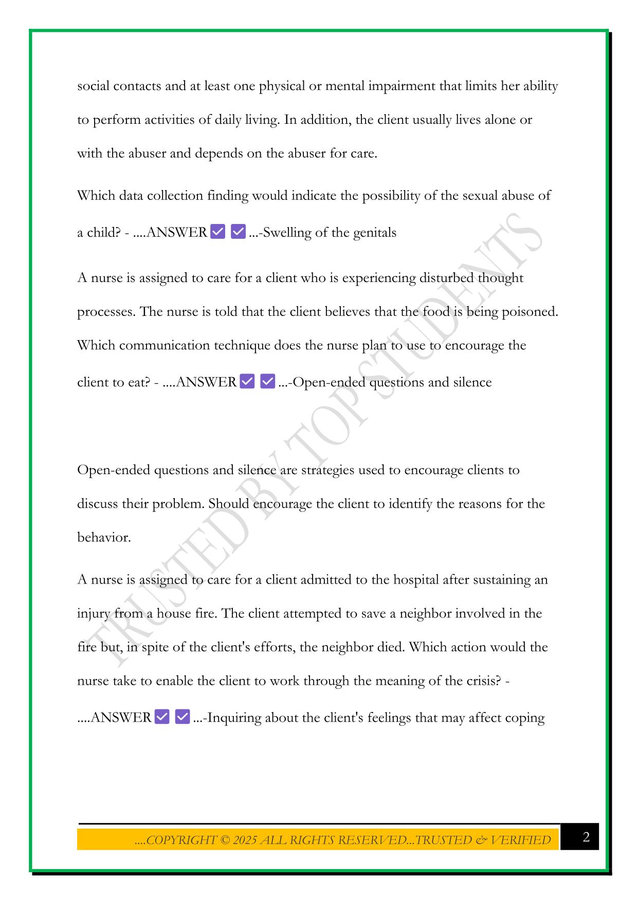MENTAL HEALTH - N244 EXAM 2025 QUESTIONS AND ANSWERS