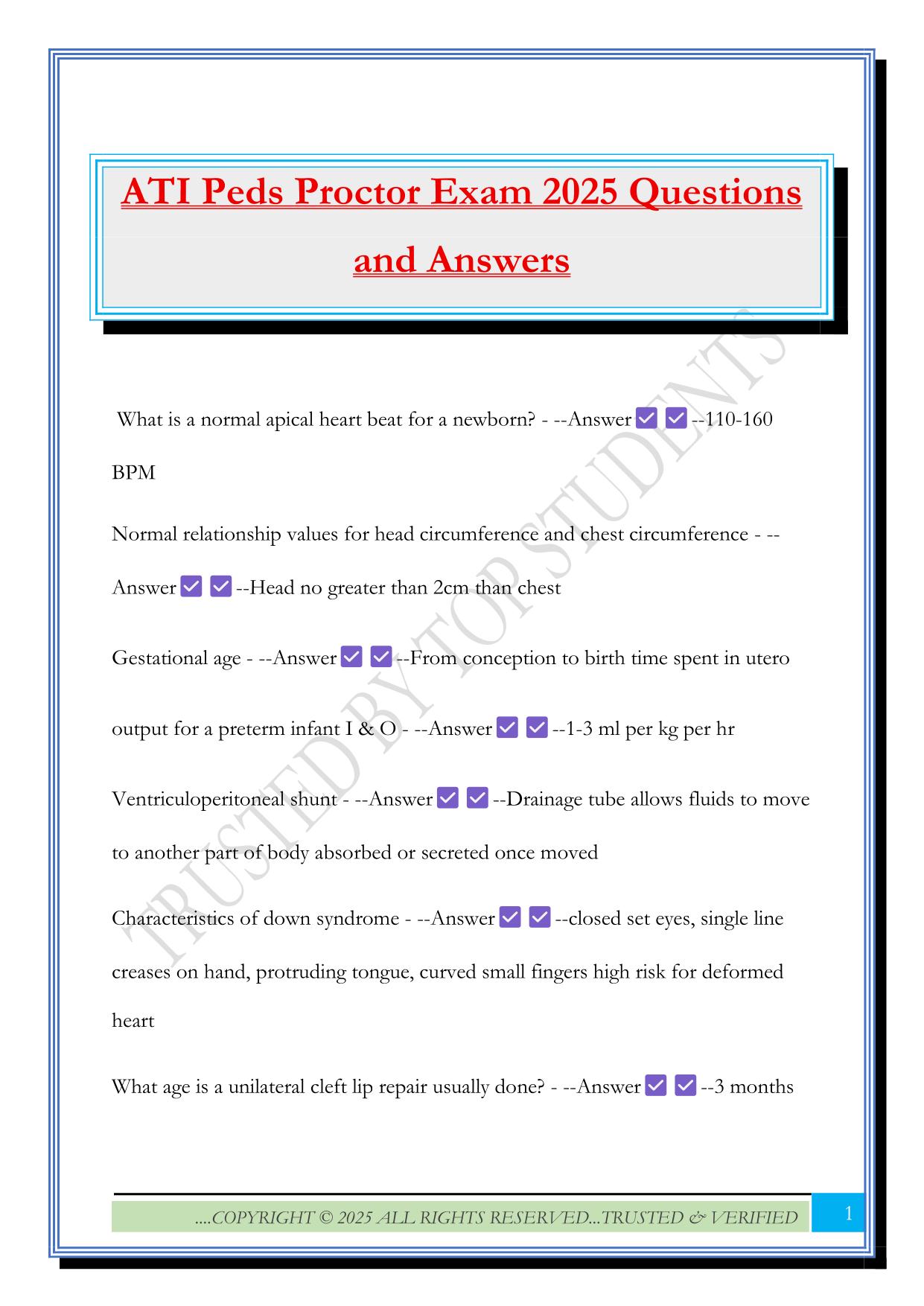 ATI Peds Proctor Exam 2025 Questions and Answers
