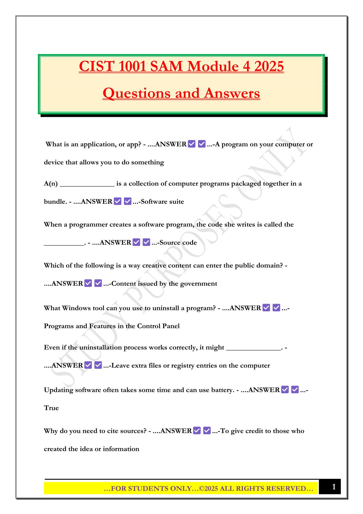 CIST 1001 SAM Module 4 2025 Questions and Answers
