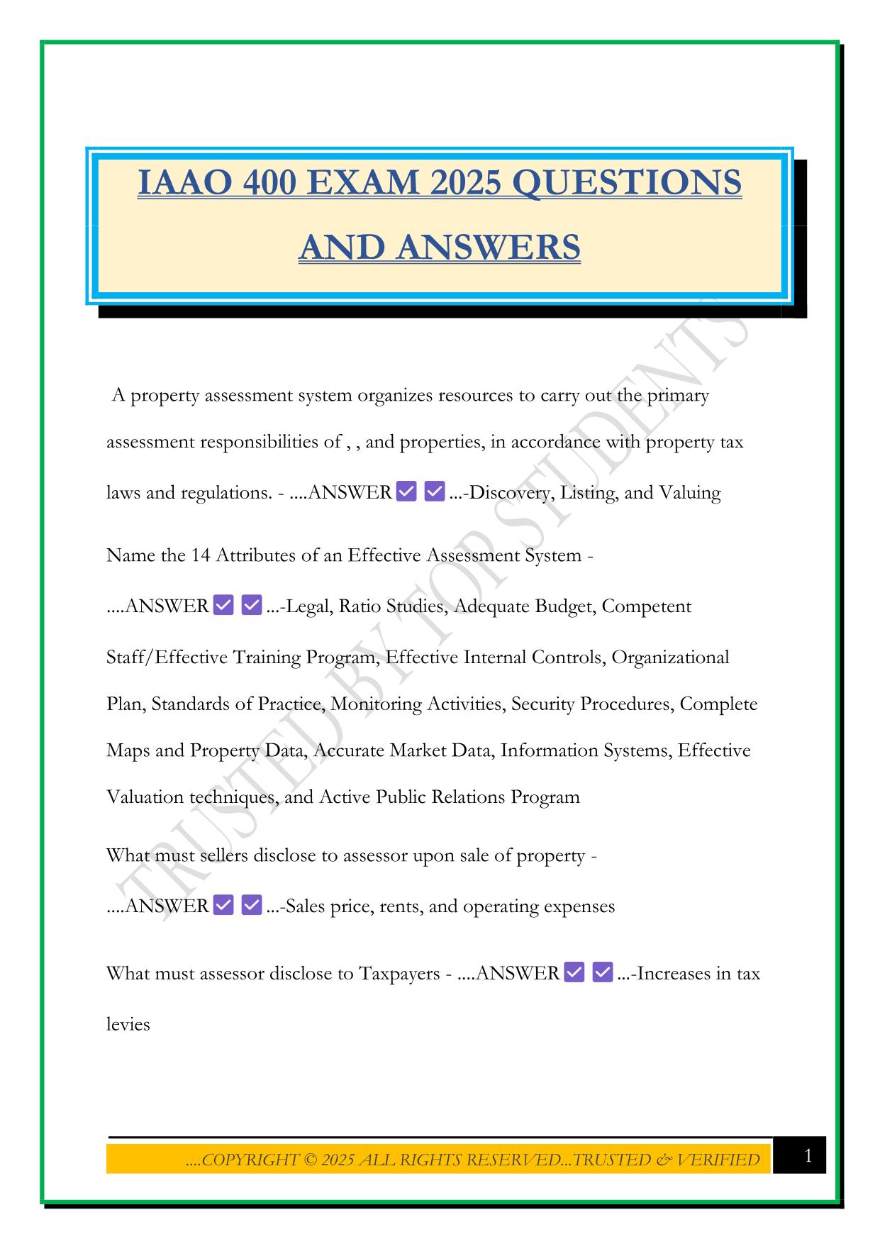 IAAO 400 EXAM 2025 QUESTIONS AND ANSWERS