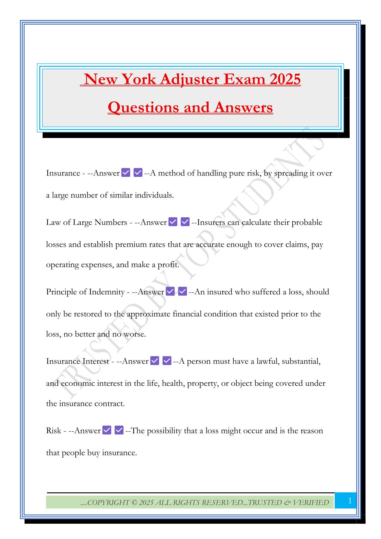 New York Adjuster Exam 2025 Questions and Answers