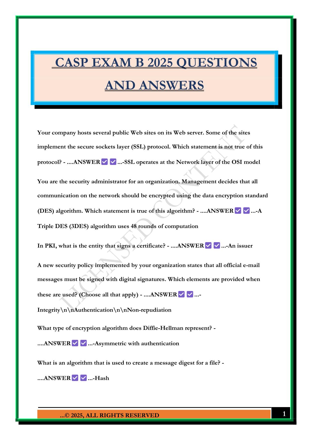CASP EXAM B 2025 QUESTIONS AND ANSWERS