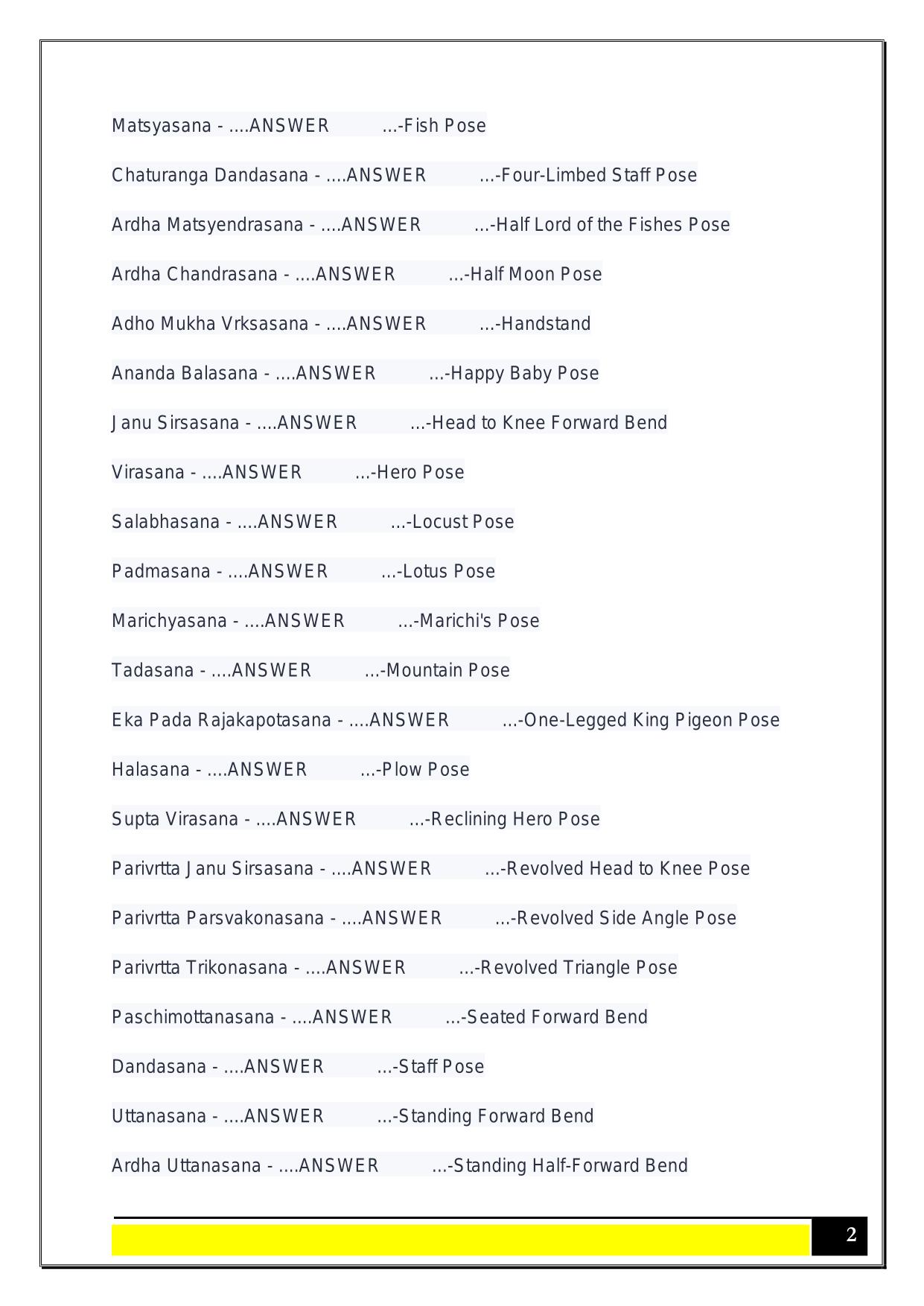 Yoga 200 teacher training hours Exam 2025 Questions and Answers