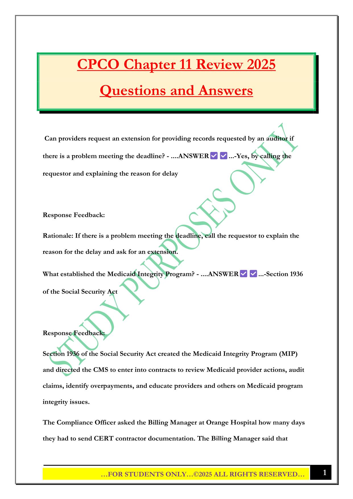 CPCO Chapter 11 Review 2025 Questions and Answers