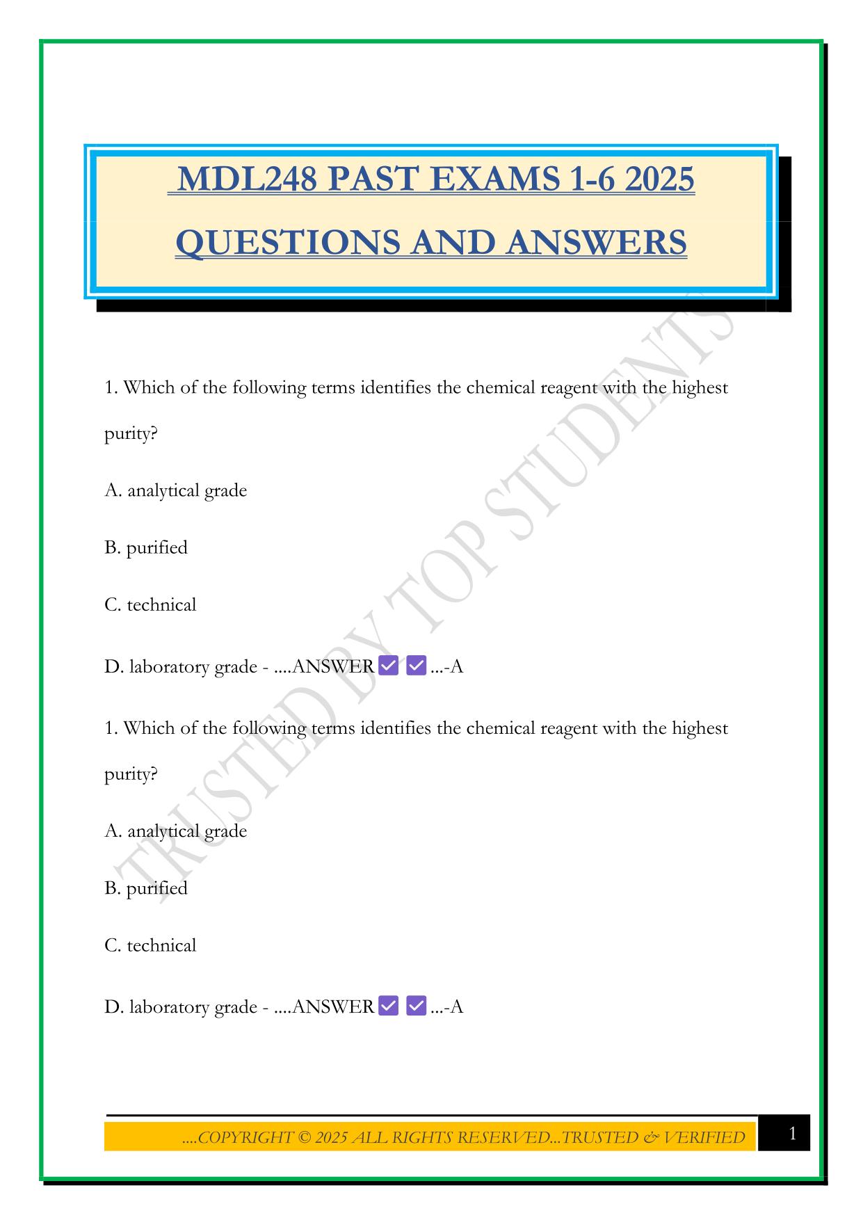 MDL248 PAST EXAMS 1-6 2025 QUESTIONS AND ANSWERS