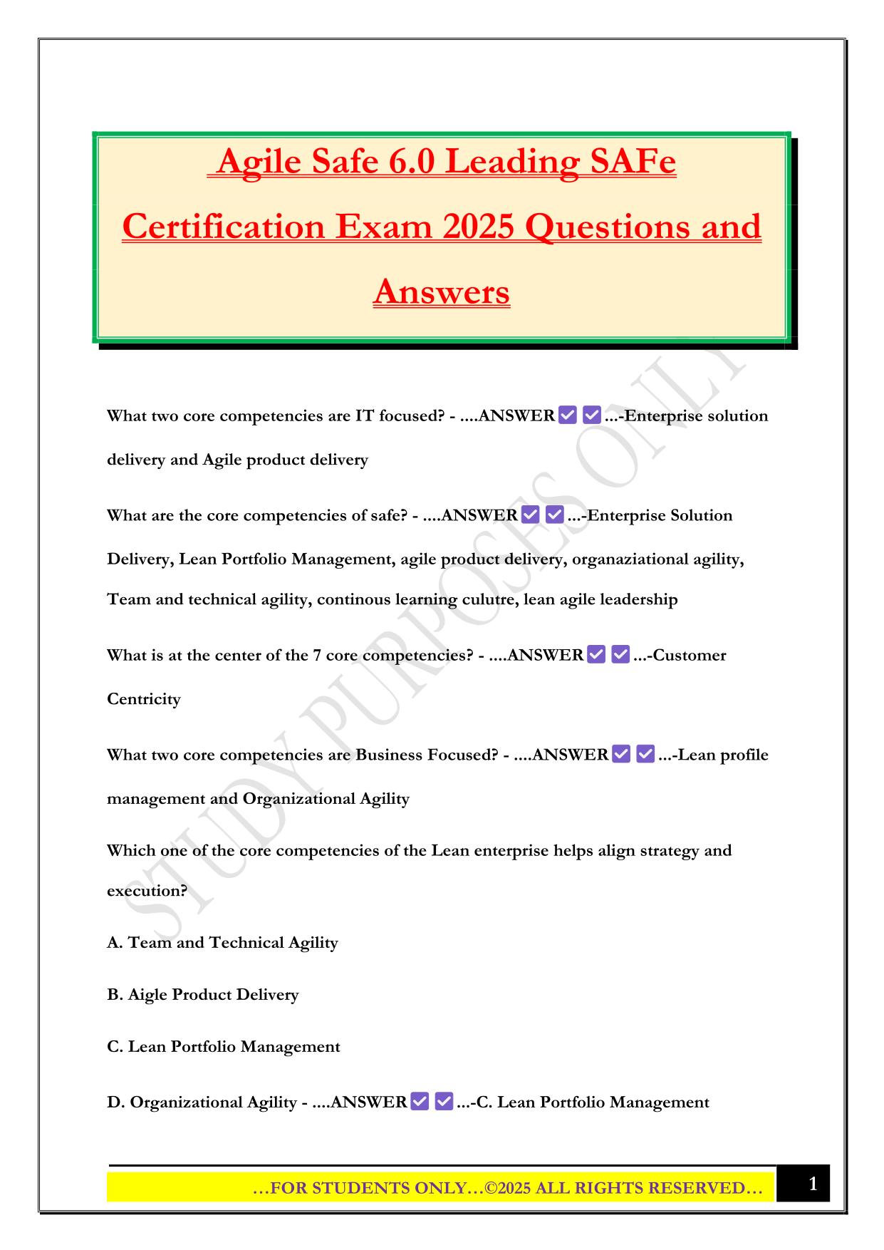 Agile Safe 6.0 Leading SAFe Certification Exam 2025 Questions and Answers