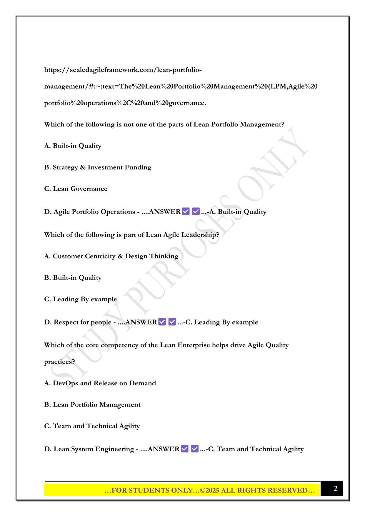 Agile Safe 6.0 Leading SAFe Certification Exam 2025 Questions and Answers