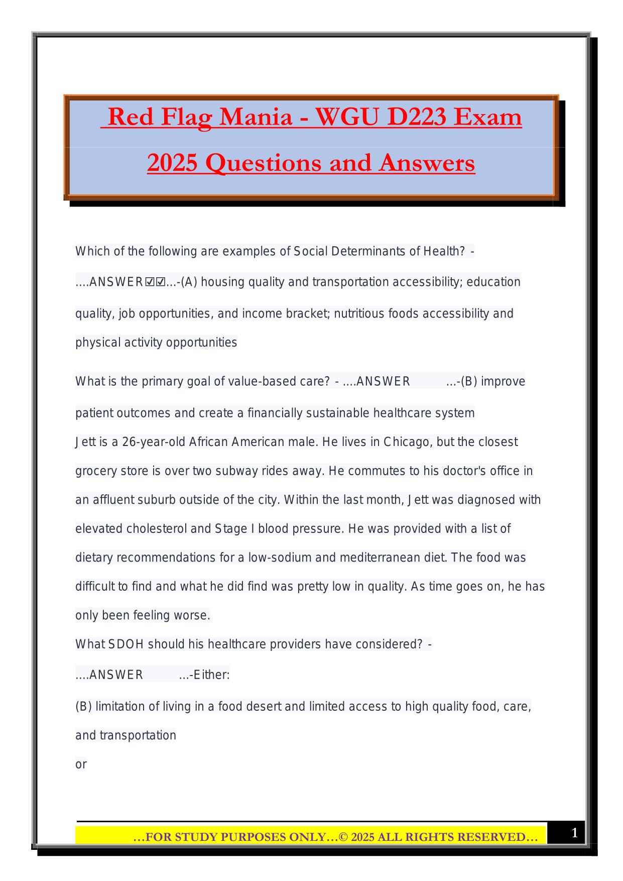 Red Flag Mania - WGU D223 Exam 2025 Questions and Answers