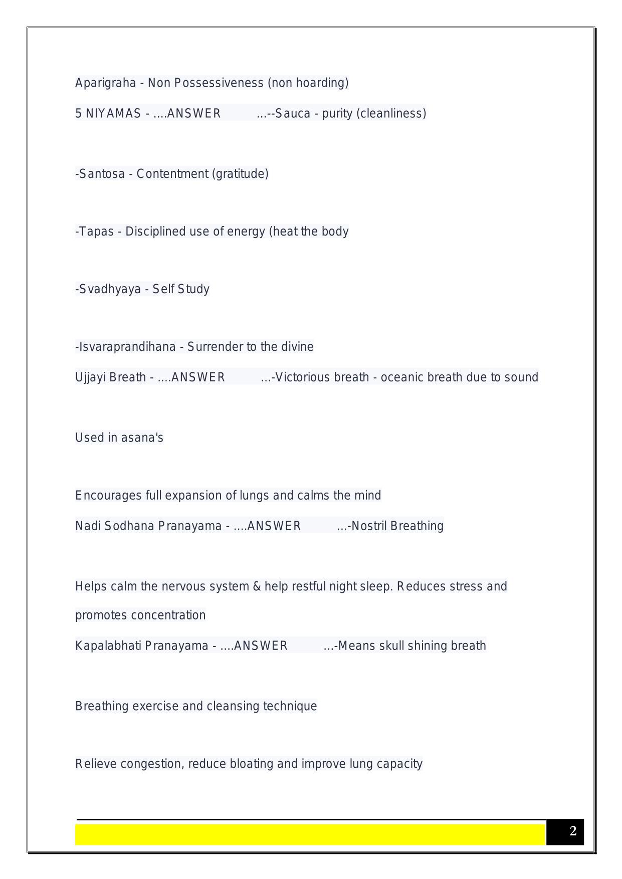 RYT 200 Ashtanga Exam 2025 Questions and Answers