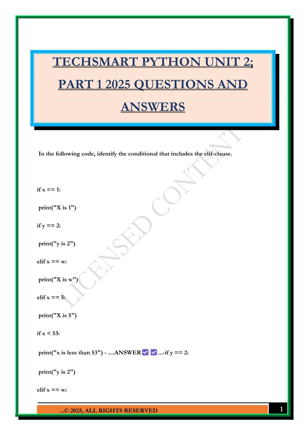TECHSMART PYTHON Bundled Exams Questions and Answers |100% Pass |Verified and Updated
