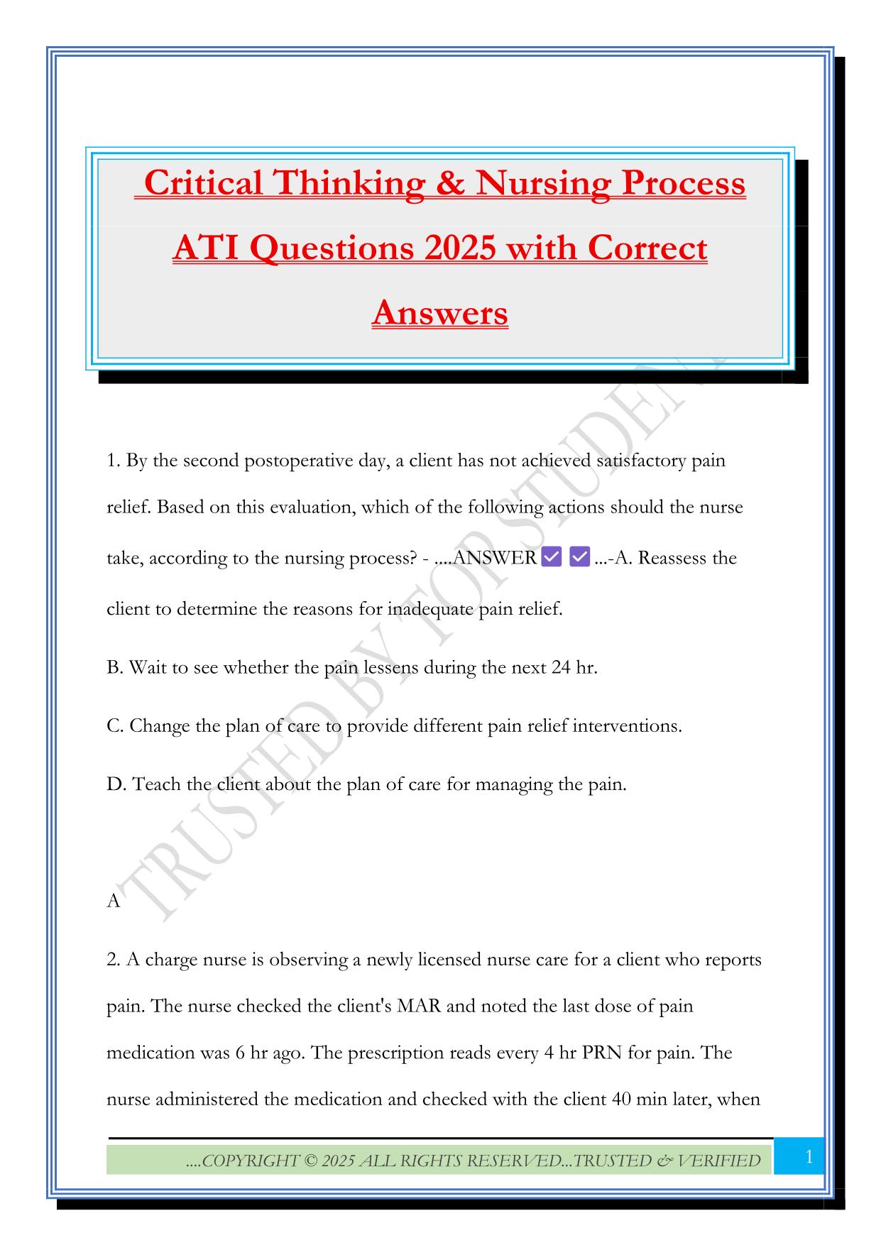 ATI Critical thinking Fall 2025 Bundled Exams Questions and Answers |100% Pass |Verified and Updated