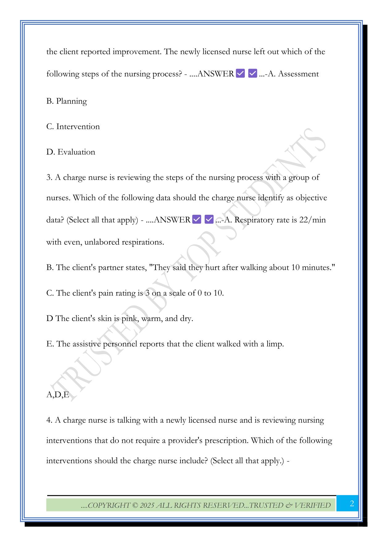 Critical Thinking & Nursing Process ATI Questions 2025 with Correct Answers