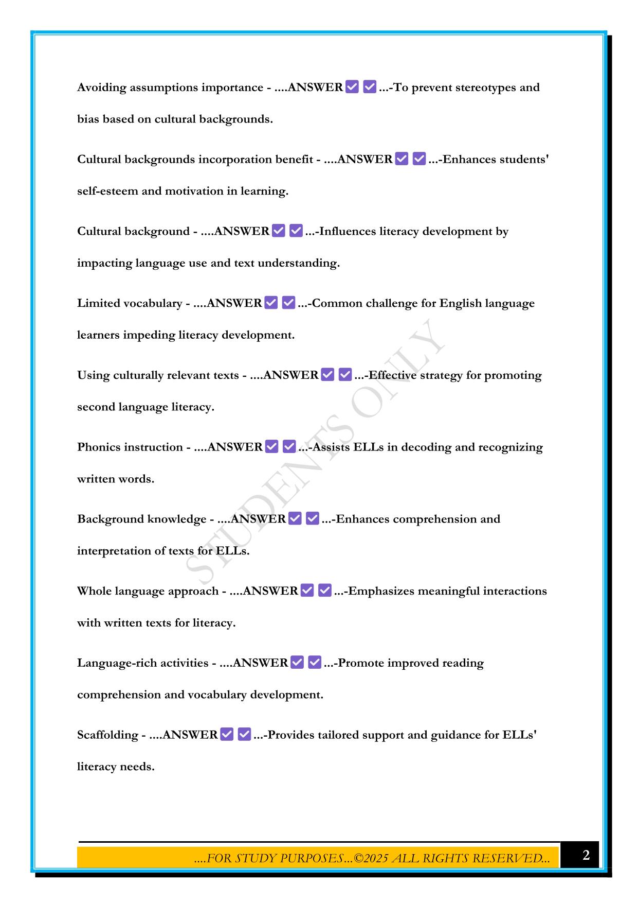 ESOL ASSESSMENT STRATEGIES EXAM 2025 QUESTION AND ANSWERS