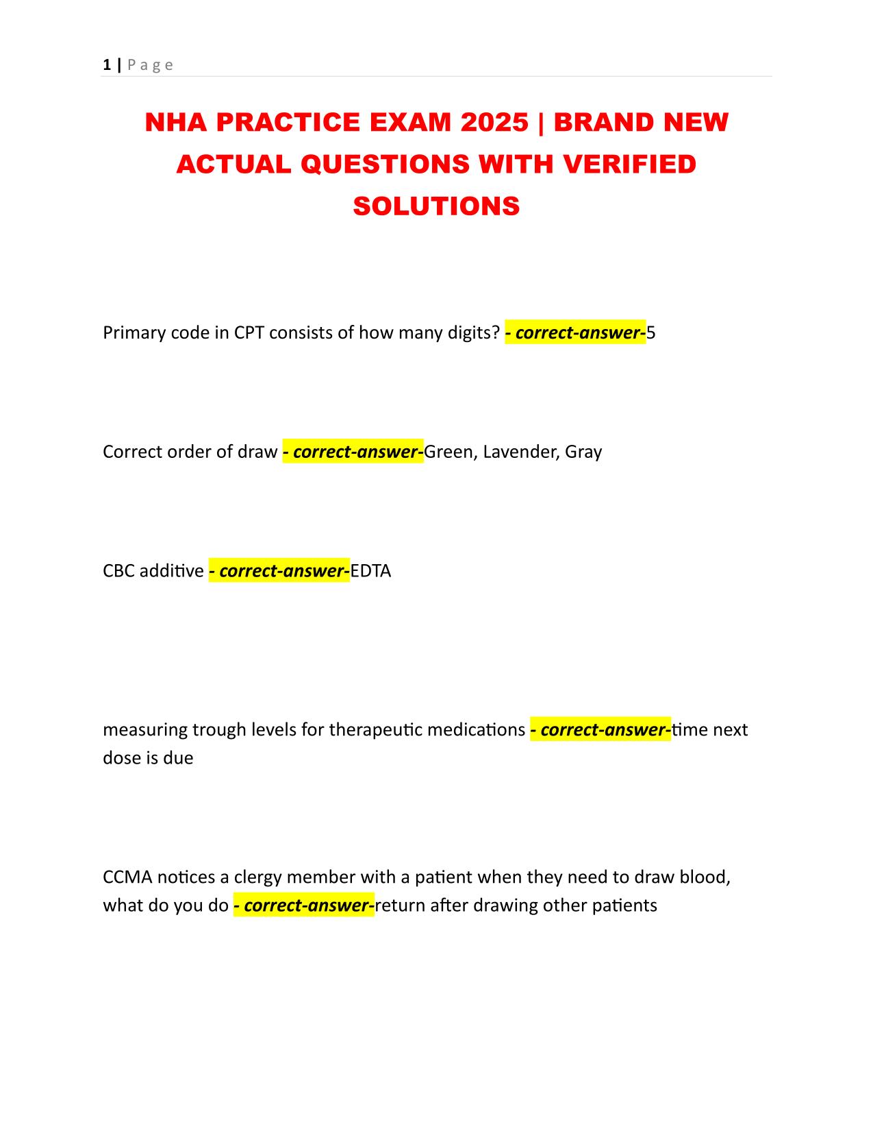 NHA PRACTICE EXAM 2025 | BRAND NEW ACTUAL QUESTIONS WITH VERIFIED SOLUTIONS