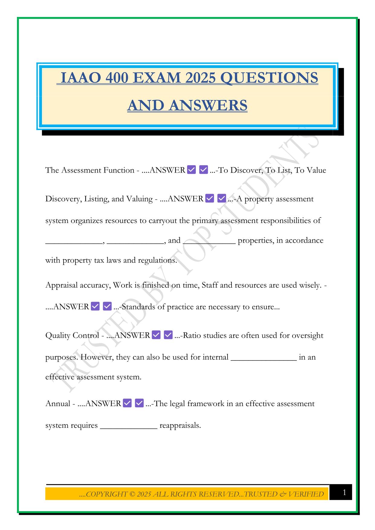 IAAO 400 EXAM 2025 QUESTIONS AND ANSWERS