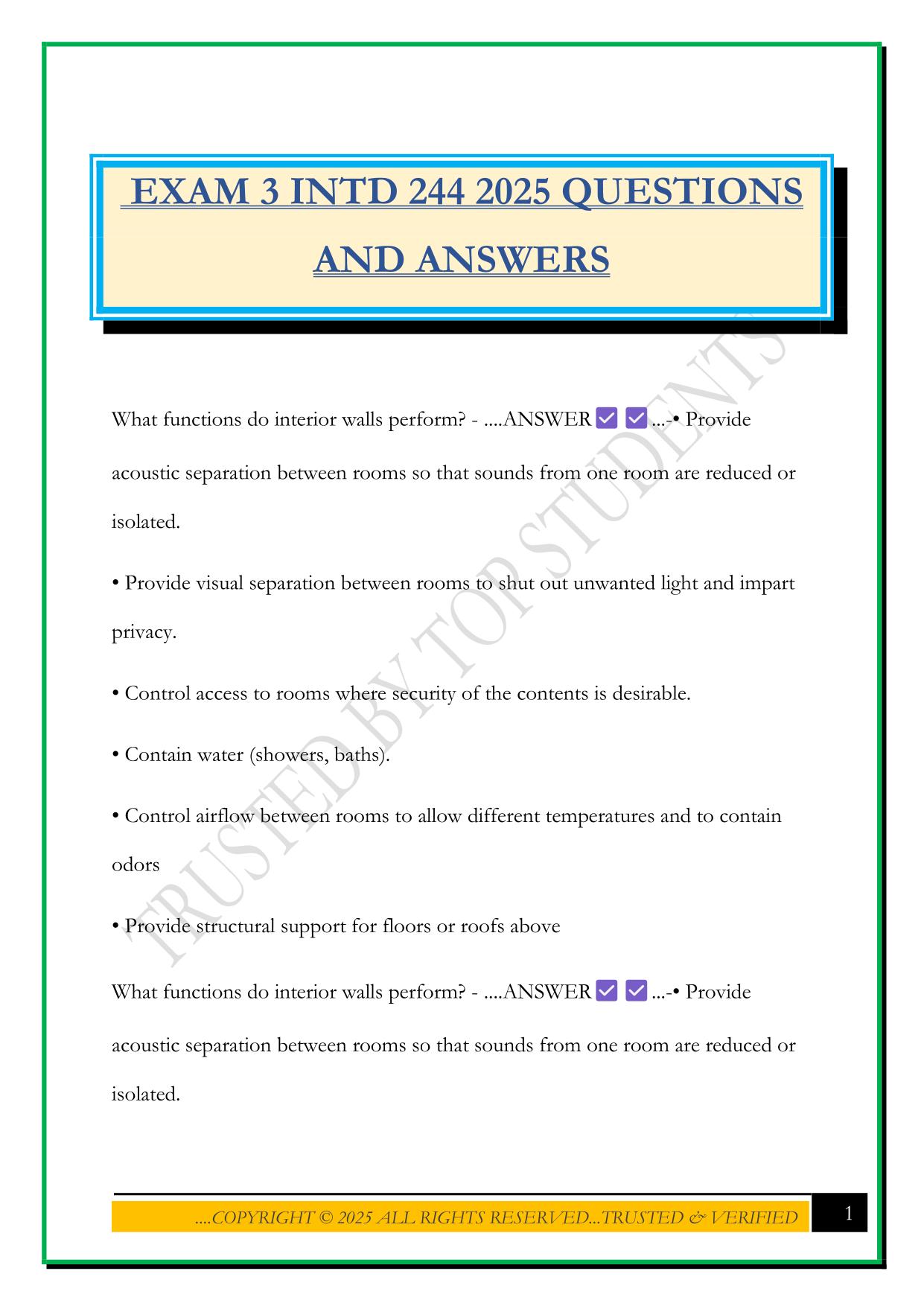 EXAM 3 INTD 244 2025 QUESTIONS AND ANSWERS