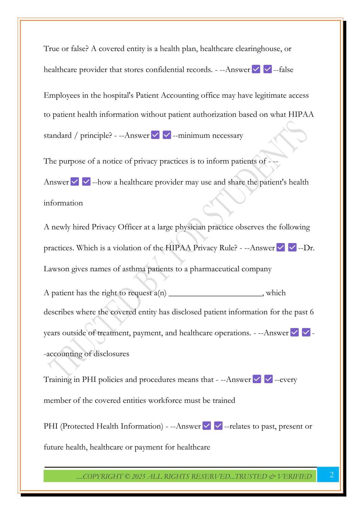 HIPAA Test Review 2025 Questions and Answers
