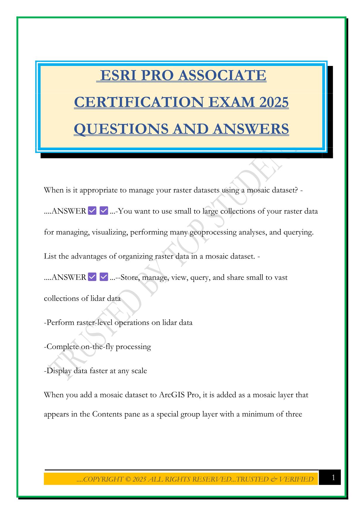 ESRI PRO ASSOCIATE CERTIFICATION EXAM 2025 QUESTIONS AND ANSWERS