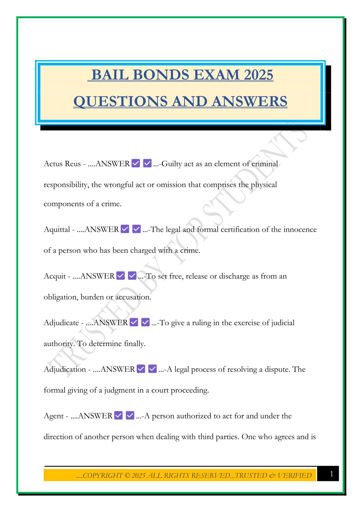 BAIL BONDS EXAM 2025 QUESTIONS AND ANSWERS
