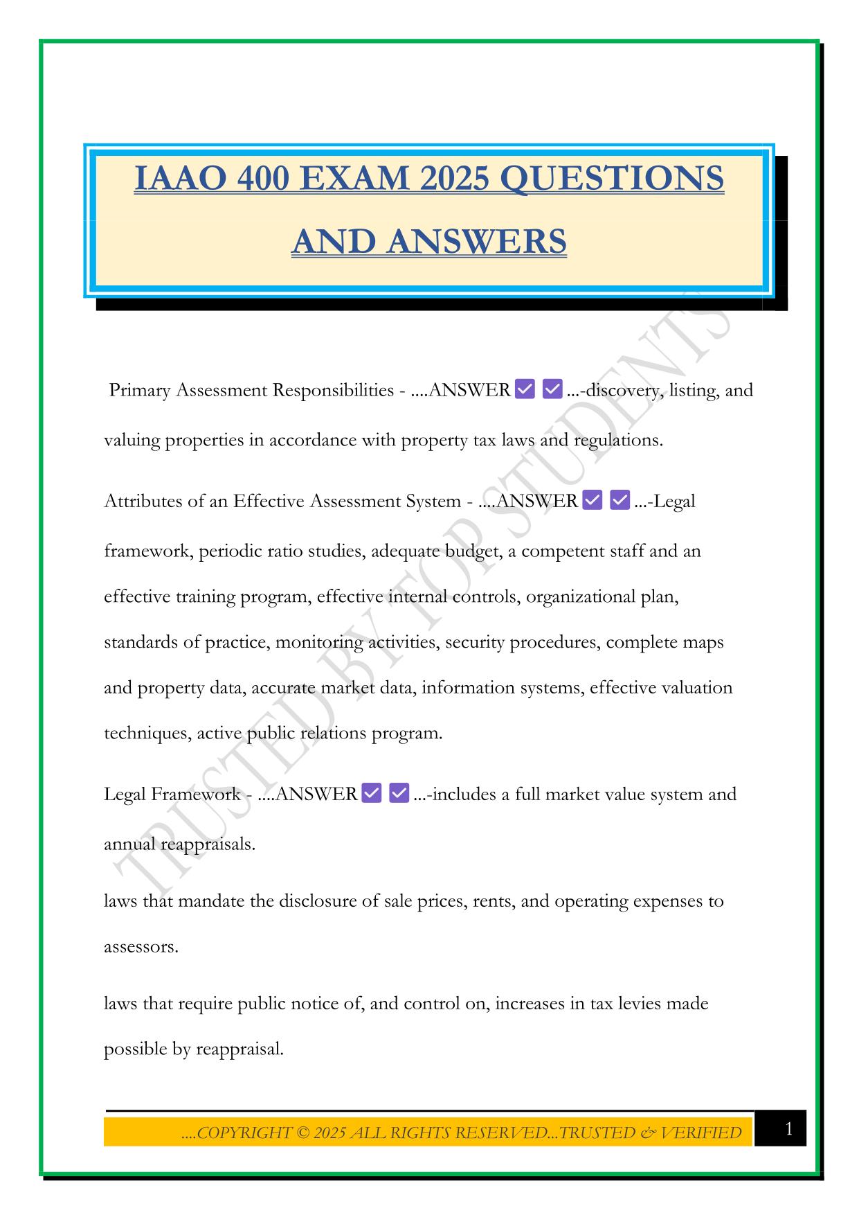 IAAO 400 EXAM 2025 QUESTIONS AND ANSWERS