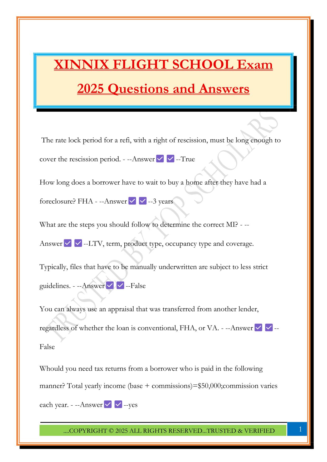XINNIX FLIGHT SCHOOL Exam 2025 Questions and Answers