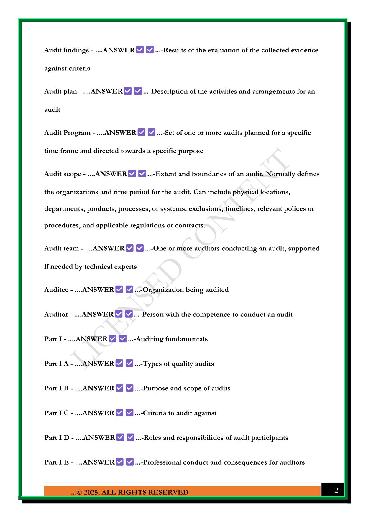 ASQ CQA CERTIFICATION EXAM DEFINITIONS 2025 WITH ANSWERS