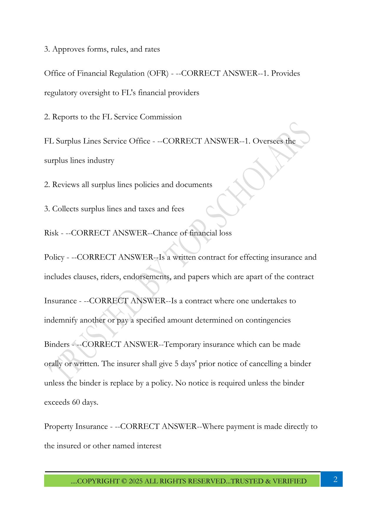 Florida 2-20 General Lines Insurance Exam 2025 Questions and Answers