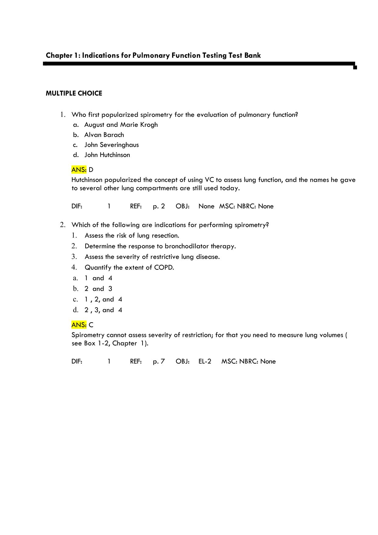 Test Bank for Ruppel’s Manual of Pulmonary Function Testing 12th Edition, By Mottram Chapter 1 - 13 Updated