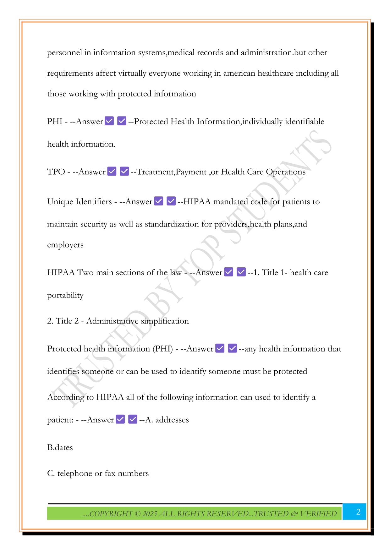 HIPAA test 2025 Questions and Answers