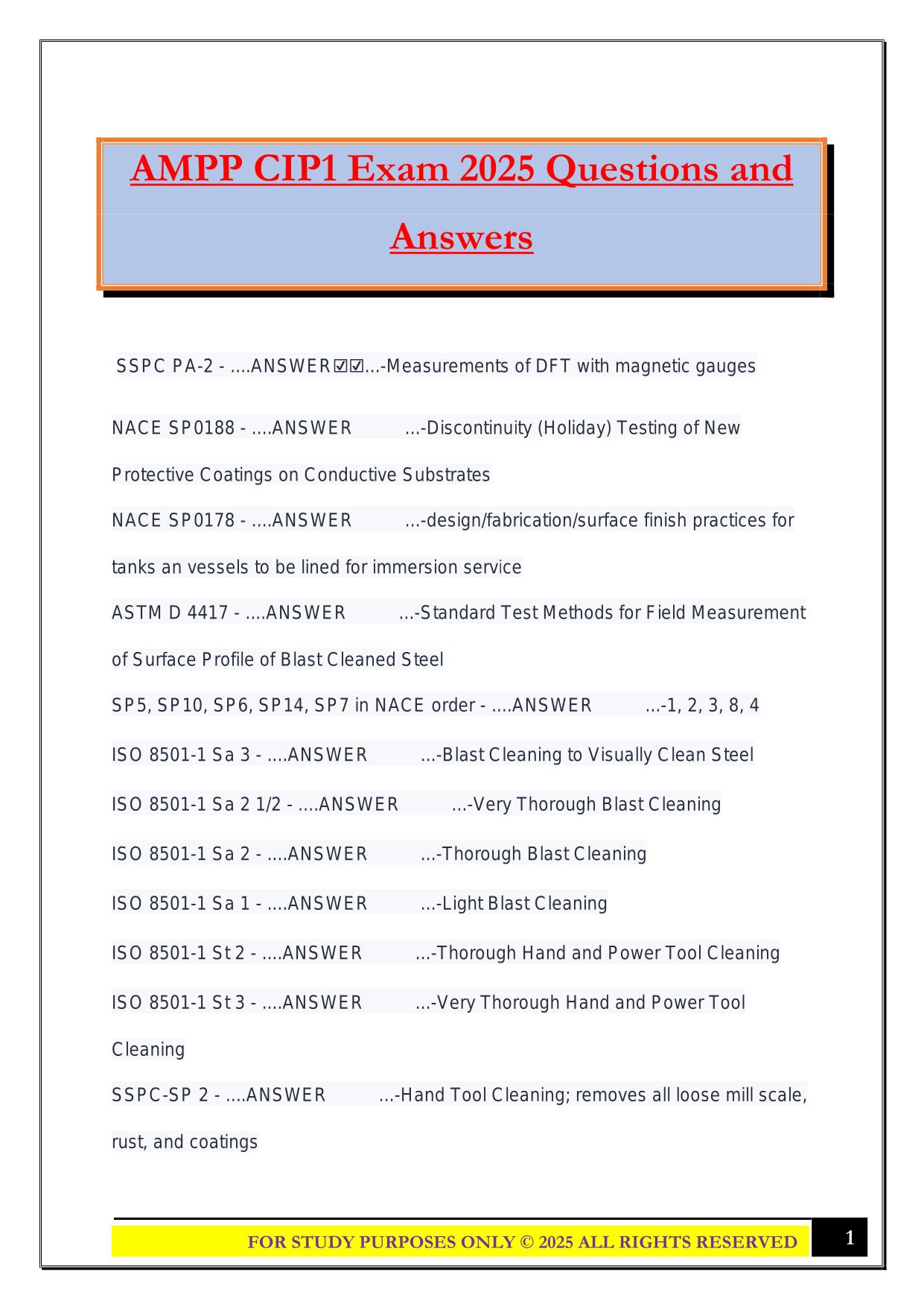 AMPP CIP1 Exam 2025 Questions and Answers