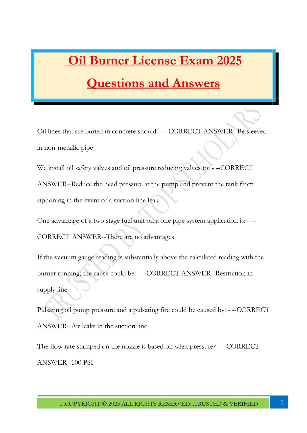 Oil Burner License Exam 2025 Questions and Answers