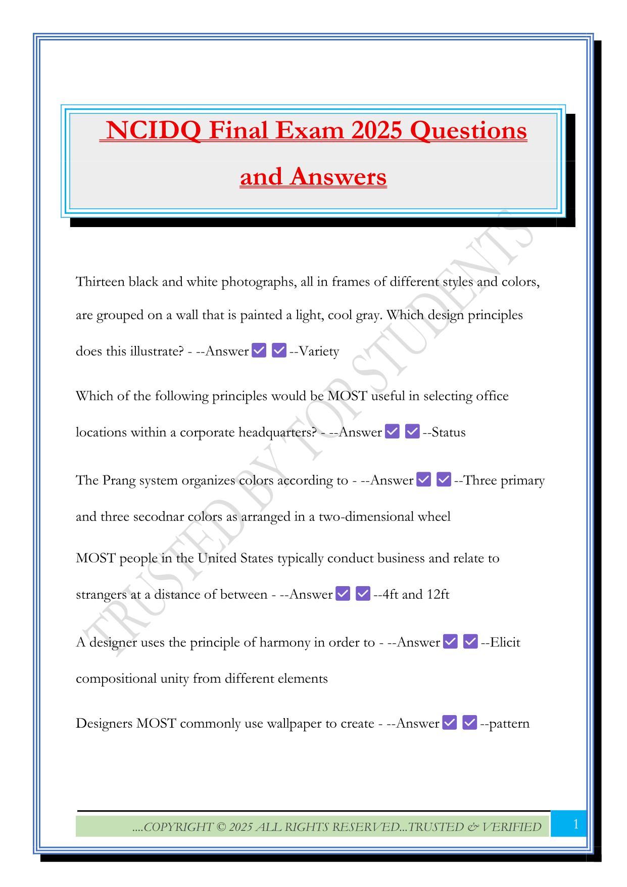NCIDQ Final Exam 2025 Questions and Answers