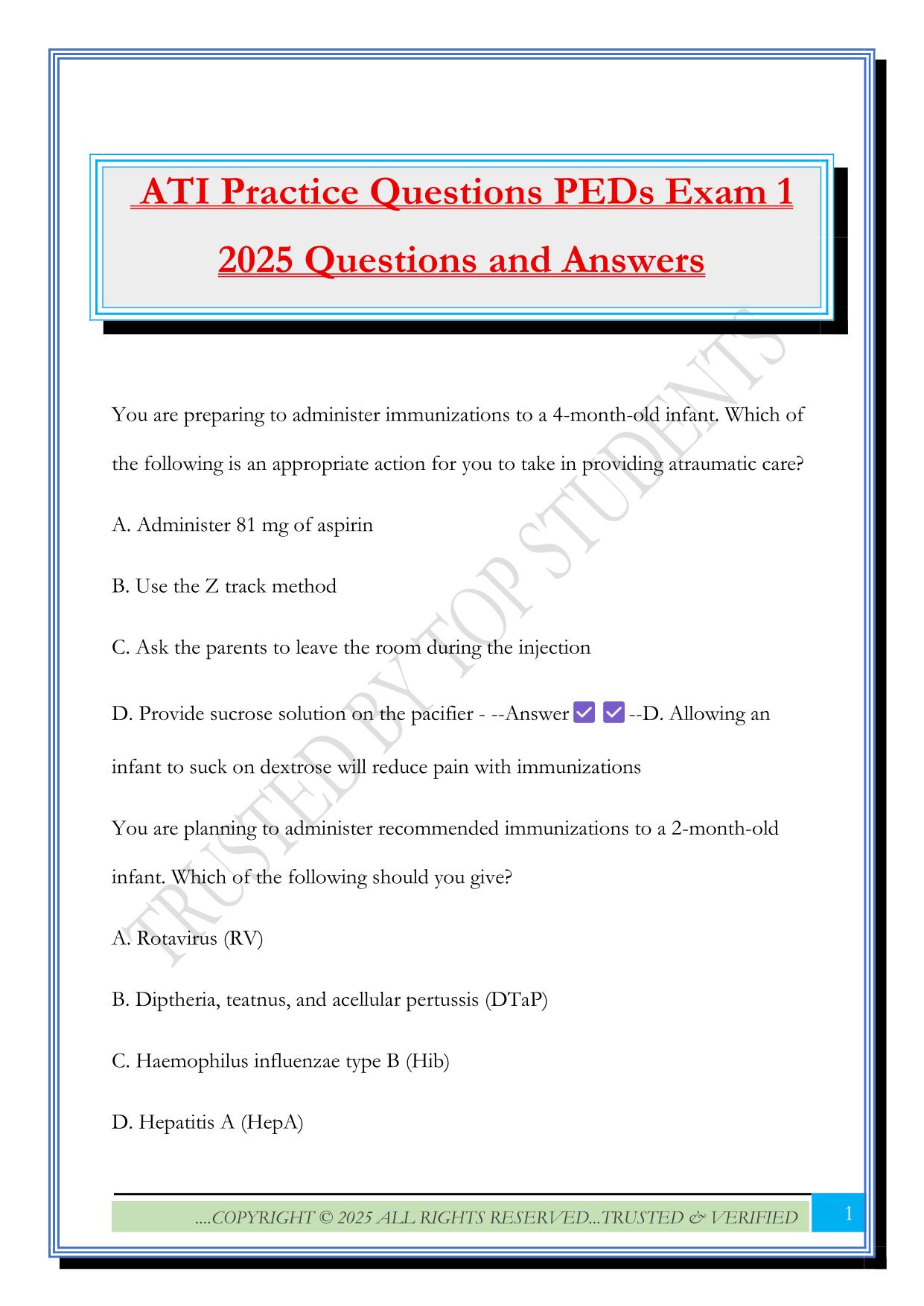 ATI Practice Questions PEDs Exam 1 2025 Questions and Answers