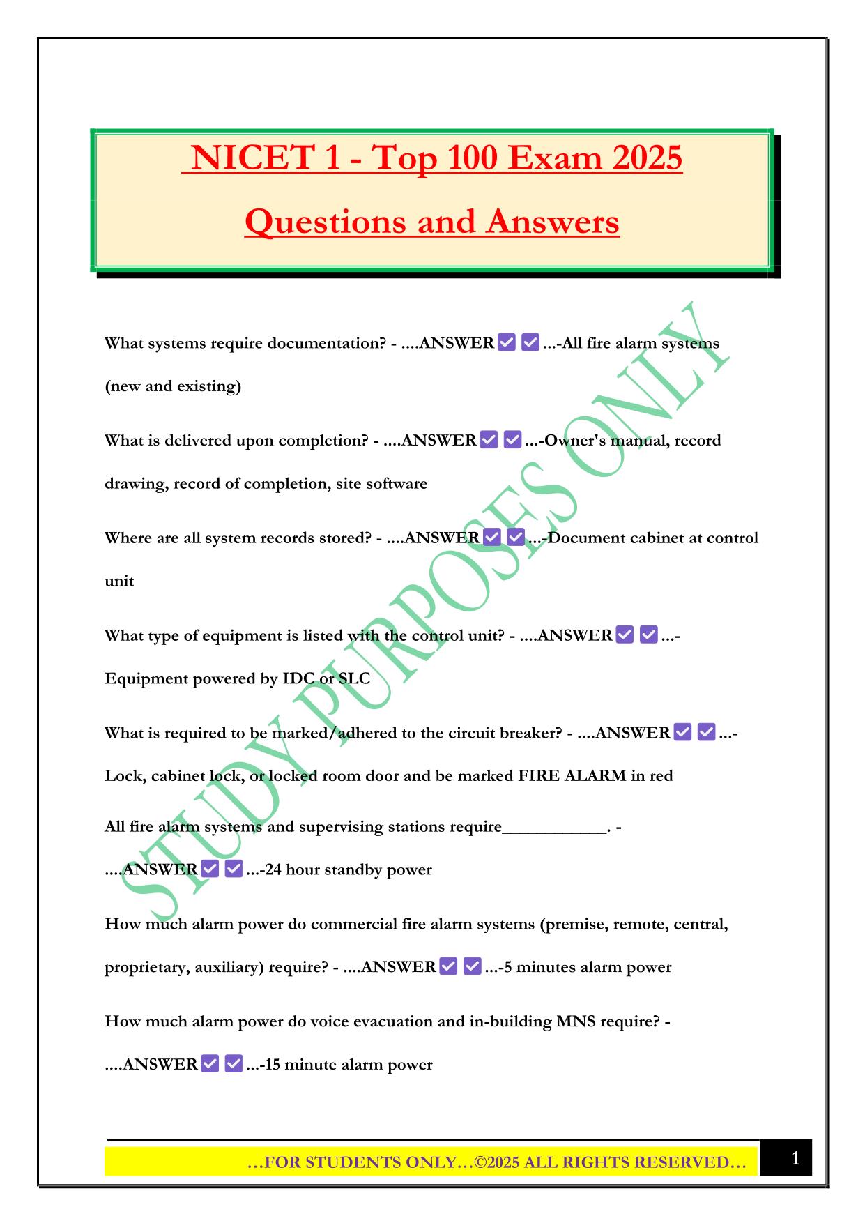 NICET 1 - Top 100 Exam 2025 Questions and Answers