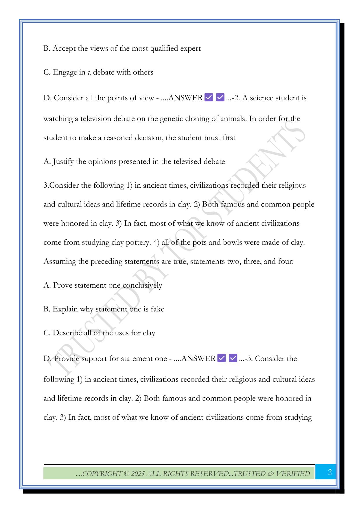 ATI CRITICAL THINKING EXAM 2025 QUESTIONS AND ANSWERS