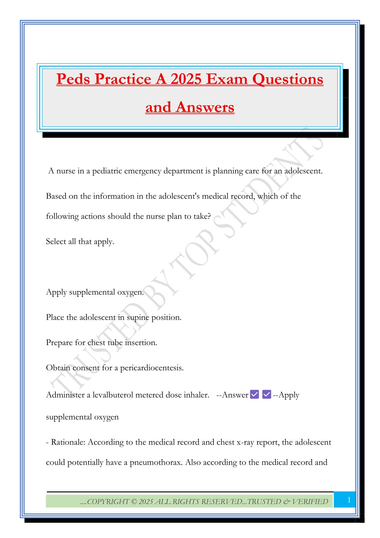 ATI Pediatric Nursing Fall 2025 Bundled Exams Questions and Answers |100% Pass |Verified and Updated