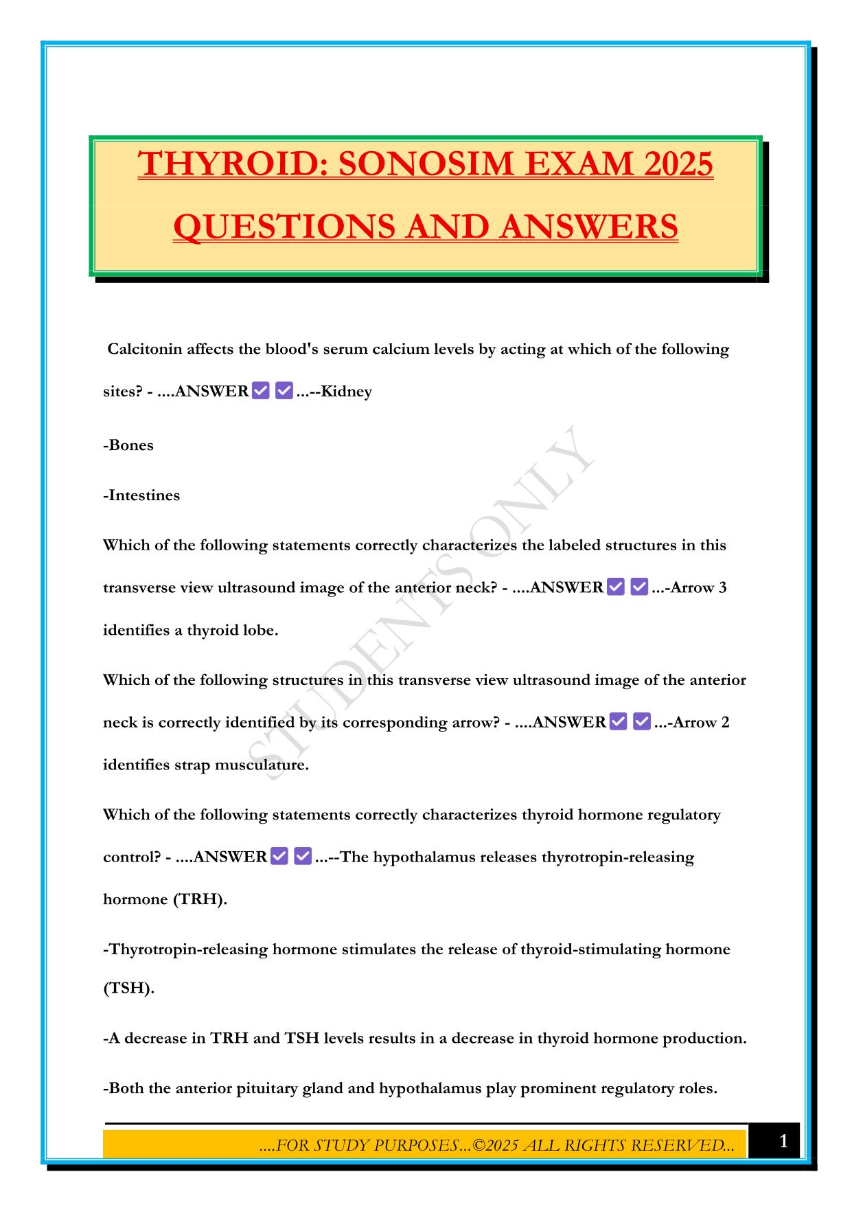THYROID: SONOSIM EXAM 2025 QUESTIONS AND ANSWERS