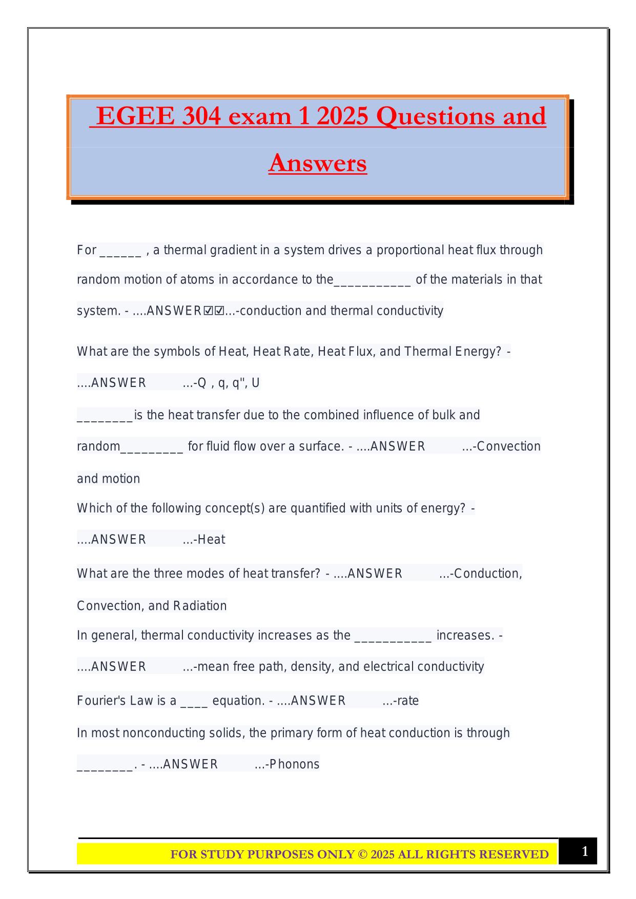 EGEE 304 exam 1 2025 Questions and Answers