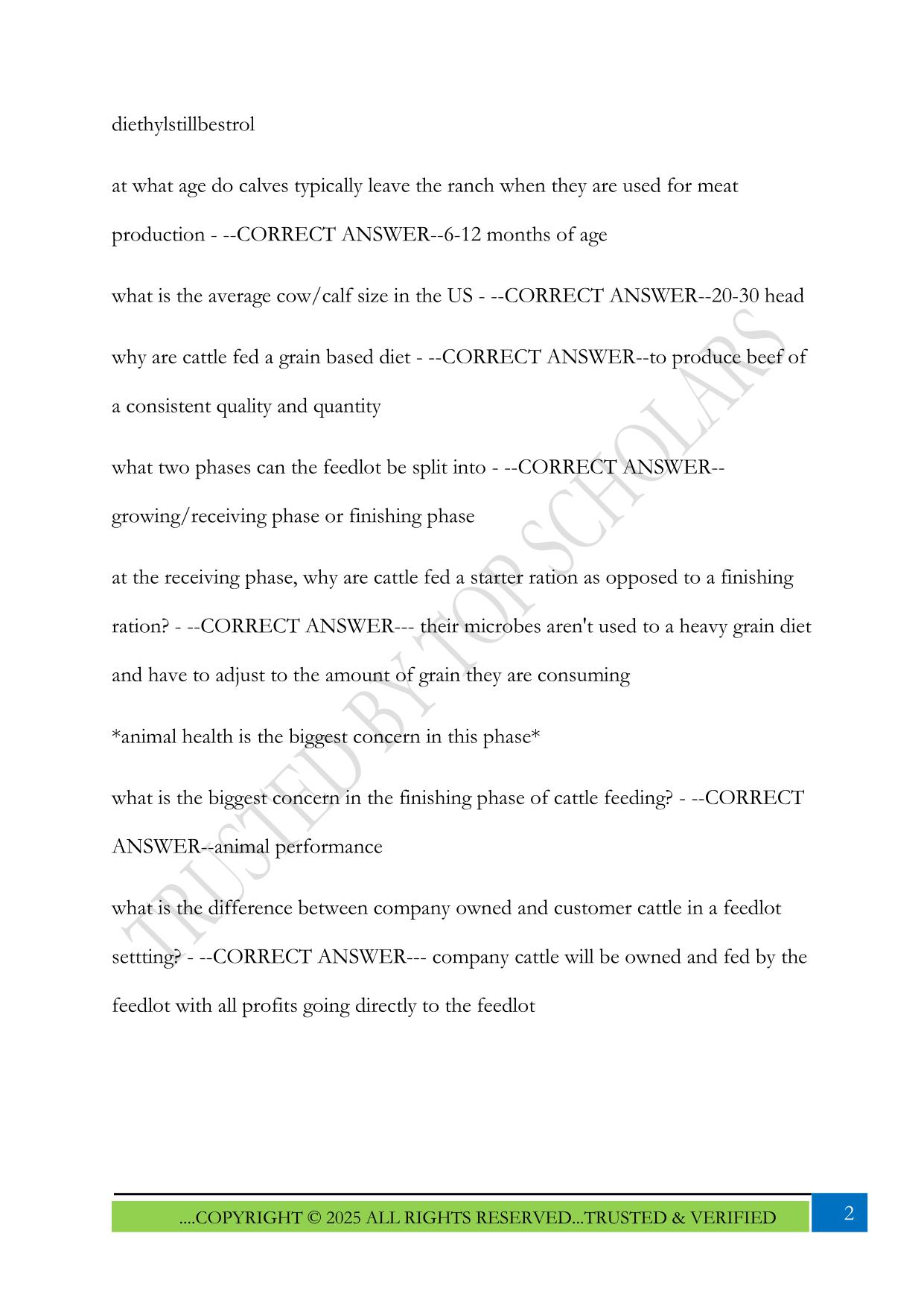 Feedlot Management Exam 1 2025 Questions and Answers