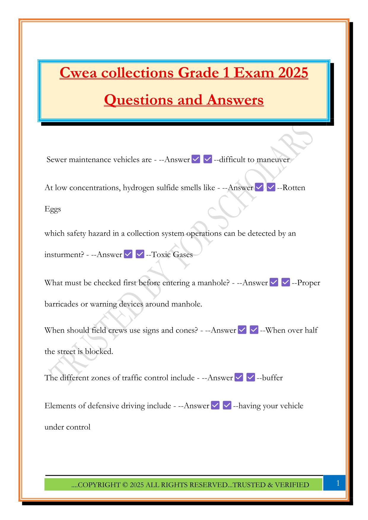 Cwea collections Grade 1 Exam 2025 Questions and Answers